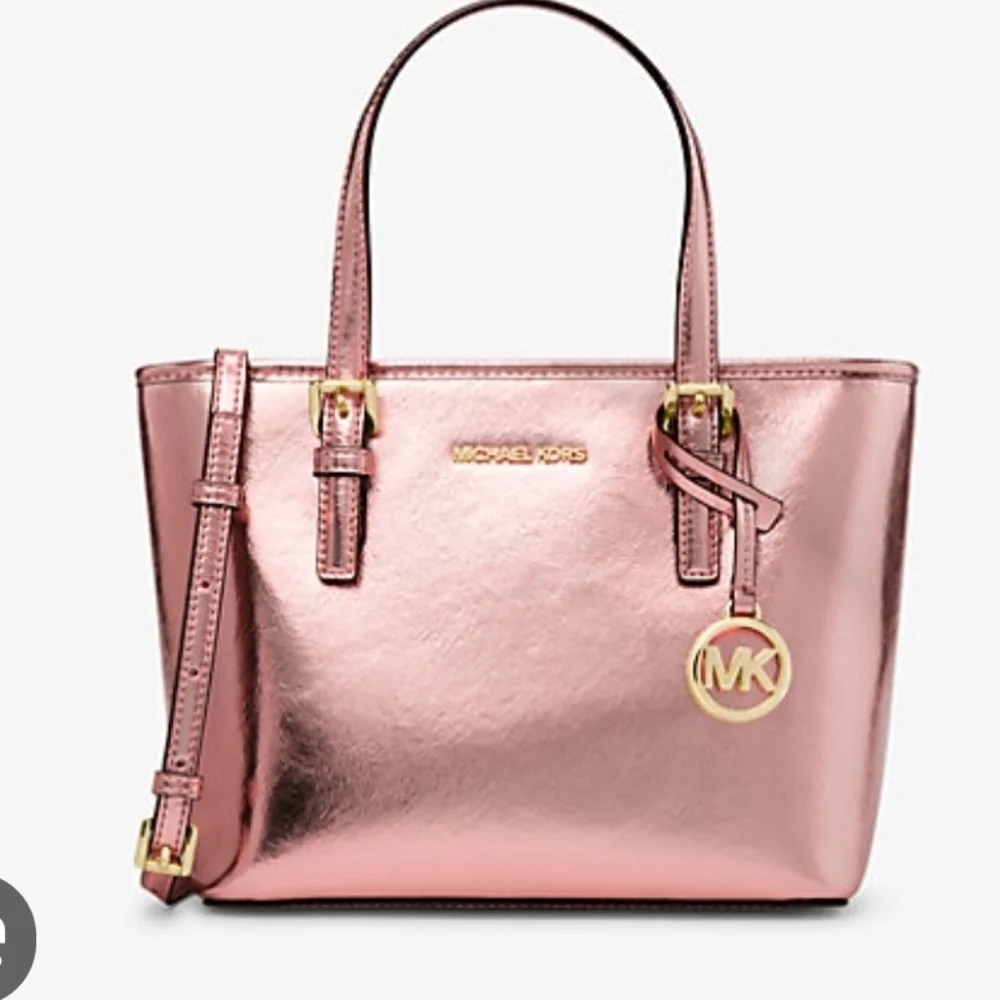 New Michael Kors Jet Set Travel Metallic Zip Top Tote Bag